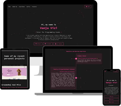 Portfolio sajt Vanja Vizi – frontend developer i edukator